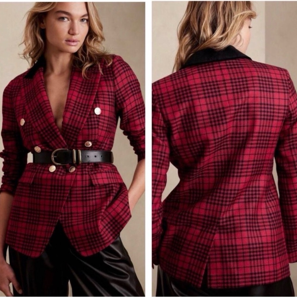 Banana Republic Plaid Captain’s Blazer Size 12